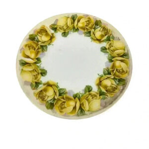 Antique Bavaria Hand Painted PM Yellow Rose Plate 6" Porzellanfabrik Moschendorf